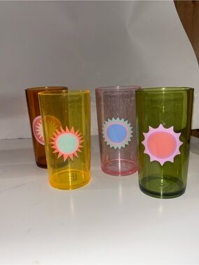 Colorful Sunburst Acrylic Tumblers set of 4 - Yellow, Pink, Olive, Amber